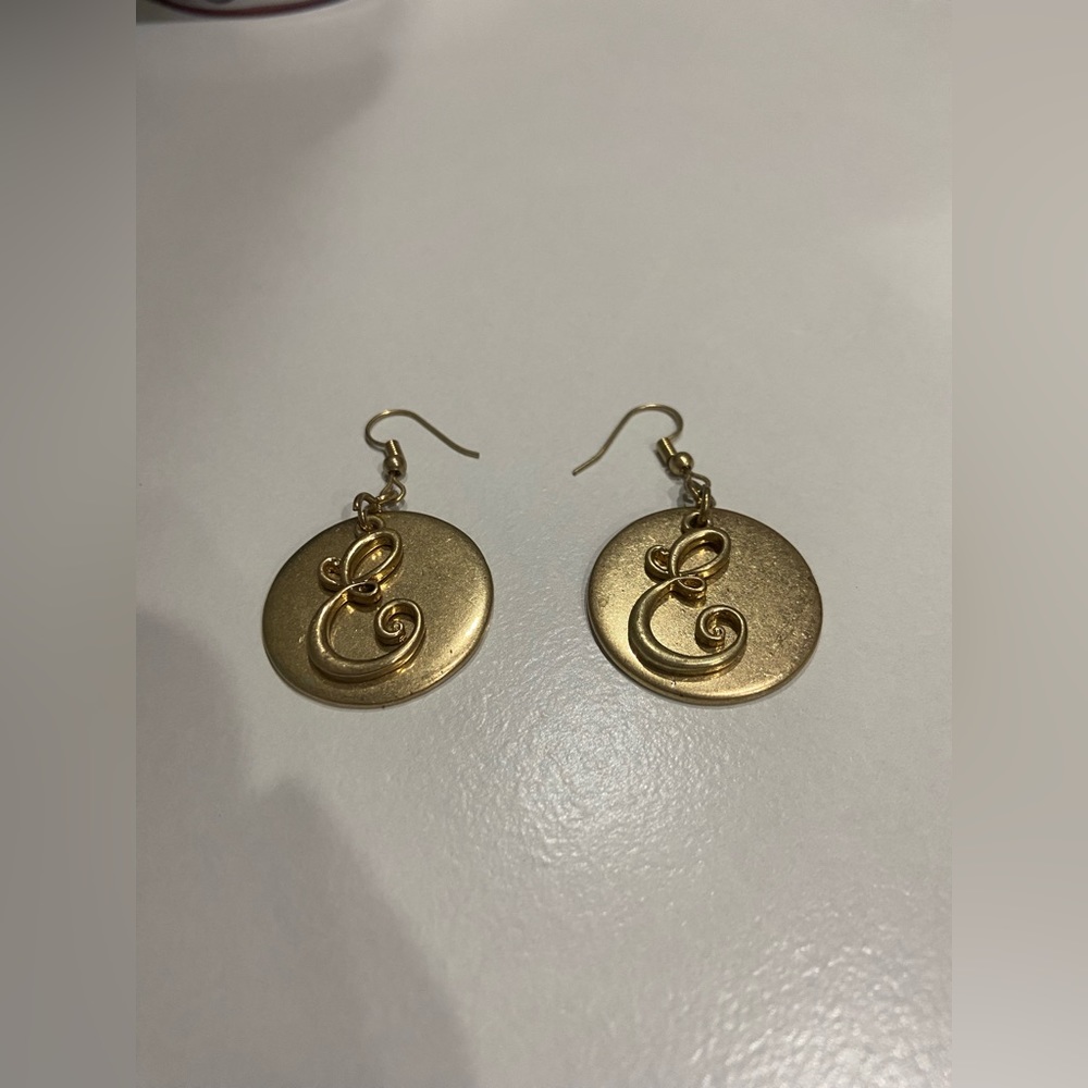 5/$10 | Face First | Golden Coin Earrings with A Cursive E